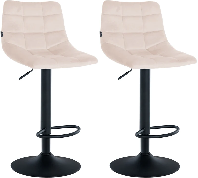 Lot de 2 tabourets de bar en velours beige base métal noir réglable en hauteur et repose-pieds TDB10623