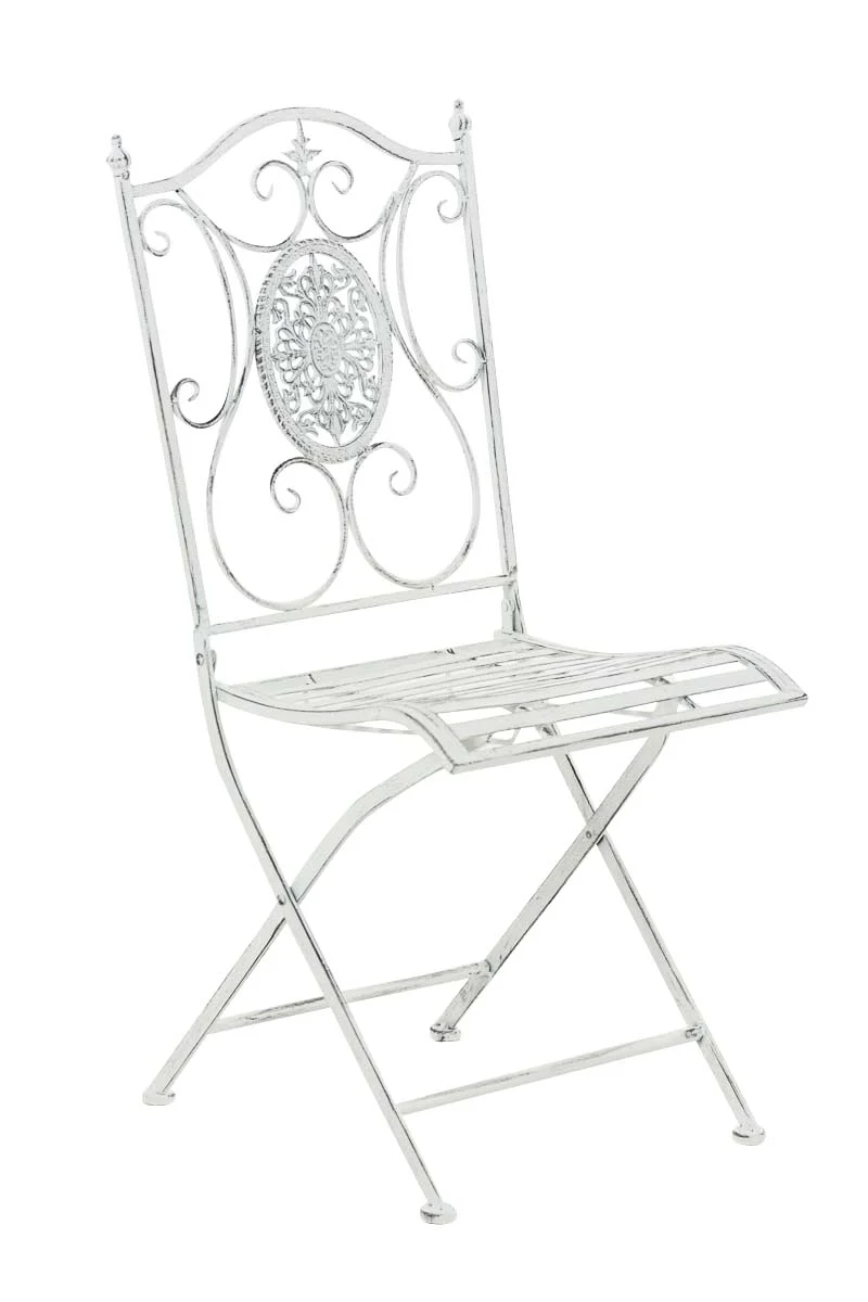 Chaise de jardin balcon terrasse design rustique pliable en métal blanc vieilli 10_0003033
