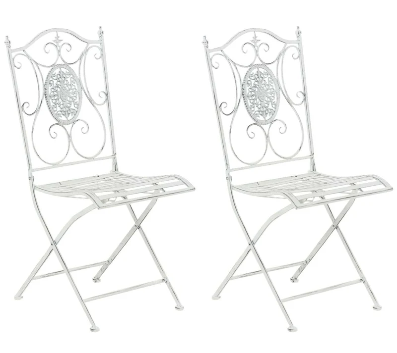 Lot de 2 chaises de jardin balcon terrasse design rustique pliable en métal blanc vieilli 10_0002873