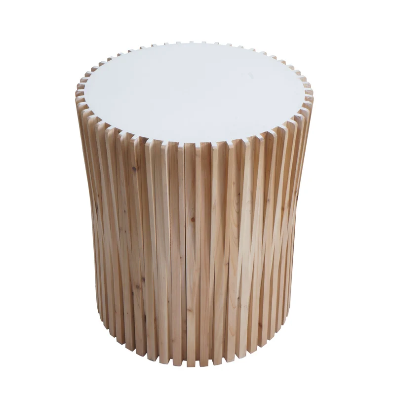 Table d'appoint table de salon support de plantes en bois de sapin et MDF diamètre 51 cm blanc 04_0008505
