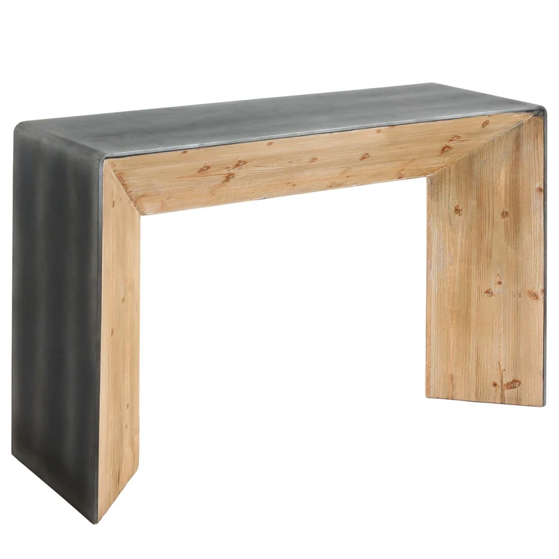 Table console table d'appoint design industrielle bois massif mvg 80 x 120 x 40 cm naturel aspect métal 04_0008491