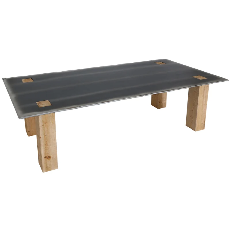 Table à manger design industriel bord de table ondulé en bois 240 x 100 cm naturel aspect métal 04_0008566