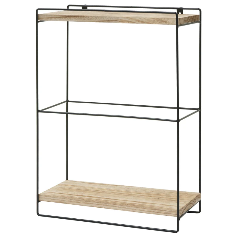 Étagère murale suspendue de cuisine design industriel 2 étagères 50x35x17 cm en bois clair et métal 04_0008671