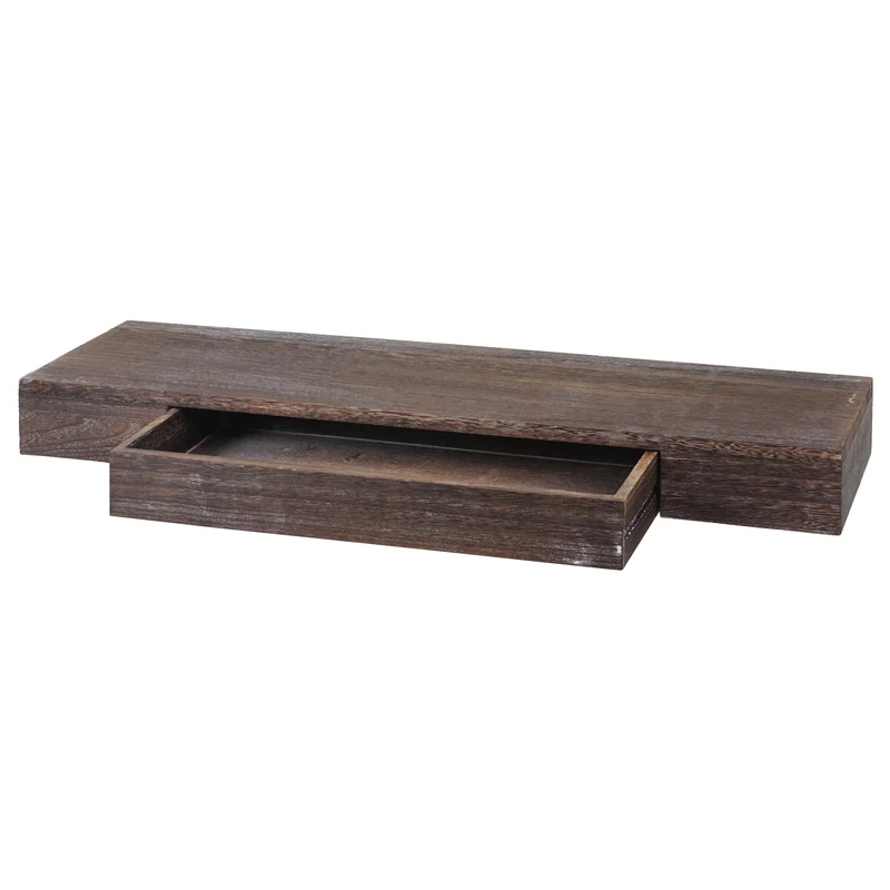 Étagère murale avec tiroir de rangement 8x80x25 cm en bois marron vieilli 04_0008653