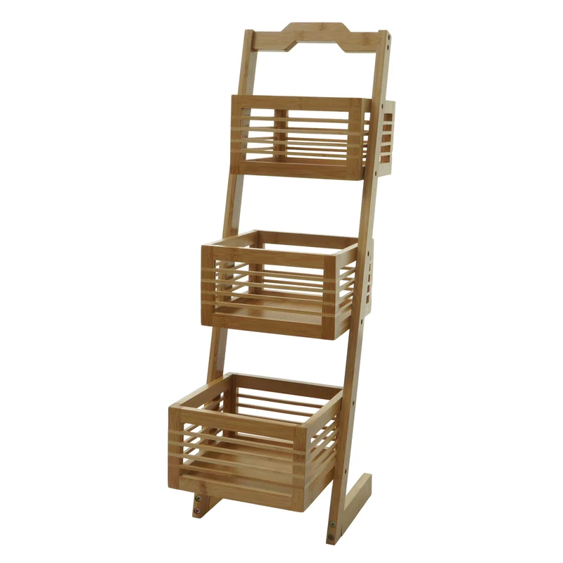Étagère sur pied rangement de salle de bain avec 3 paniers en bambou 77x23x30 cm 04_0008647