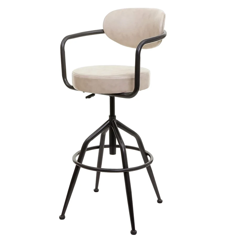 Tabouret de bar chaise comptoir x1 pivotant réglable en hauteur aspect daim industriel beige vintage 04_0008584