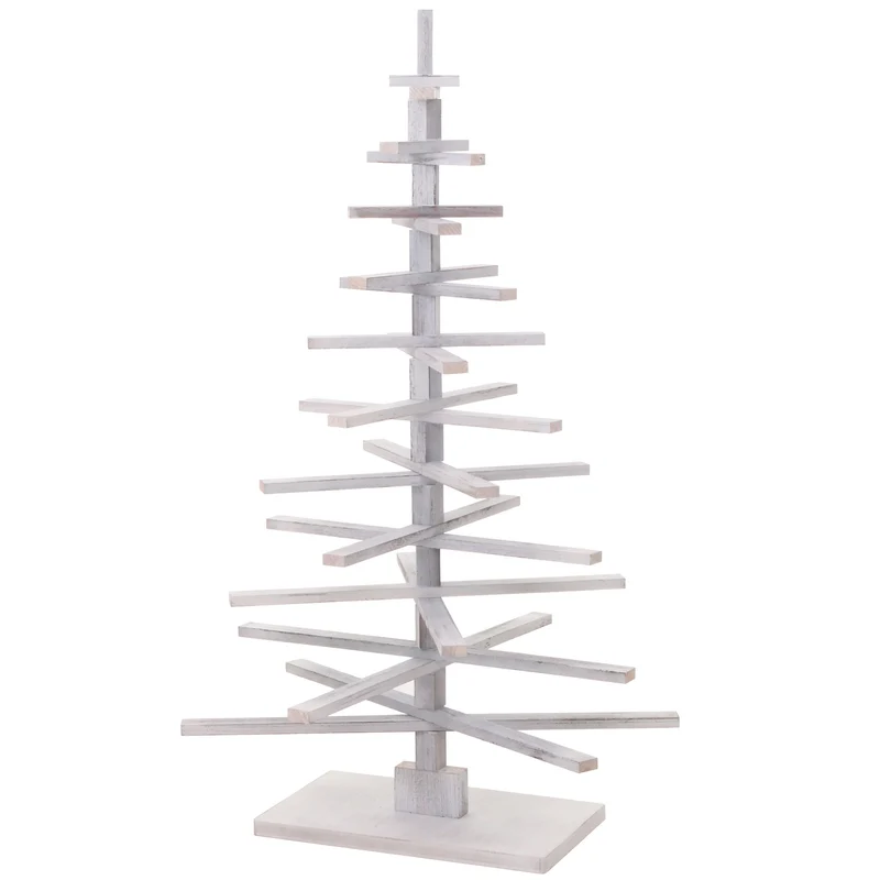 Sapin de noël décoratif décoration de noël aspect vieilli bois de sapin réglable 130x82x82 cm blanc 04_0008327