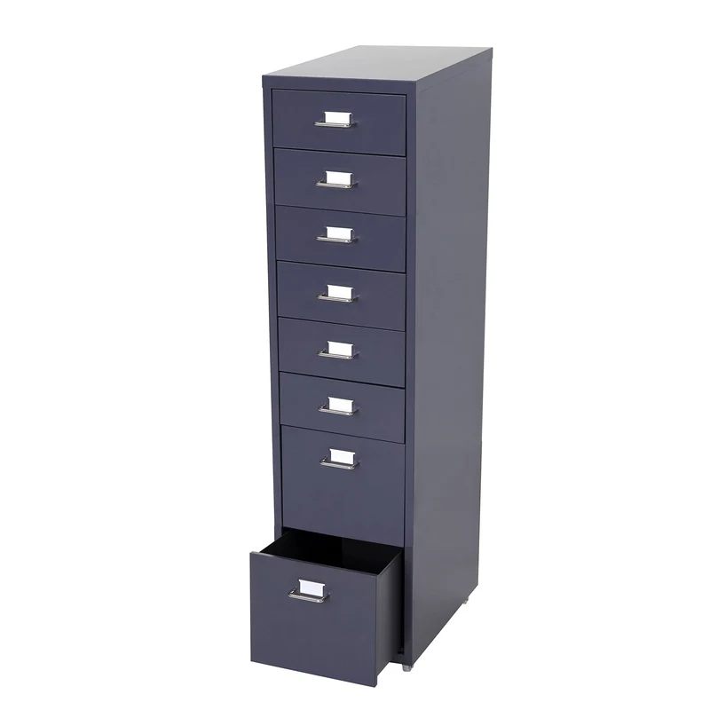 Caisson à tiroirs armoire de bureau 110x28x41 cm 8 tiroirs en acier gris foncé 04_0008257