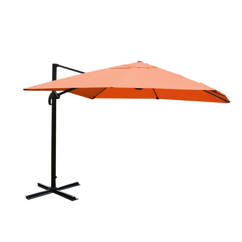 Parasol déporté suspendu avec croix de base et plaque rotative 3 x 3m polyester couleur terre cuite aluminium acier sans pieds 04_0007924