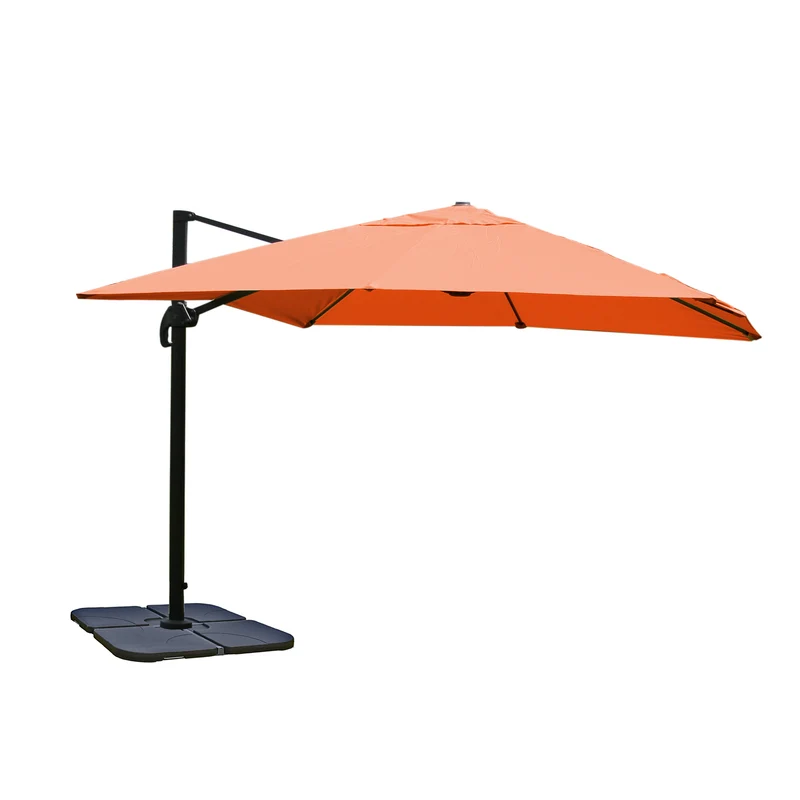 Parasol déporté suspendu avec croix de base et plaque rotative 3 x 3m polyester couleur terre cuite aluminium acier avec pieds 04_0007923