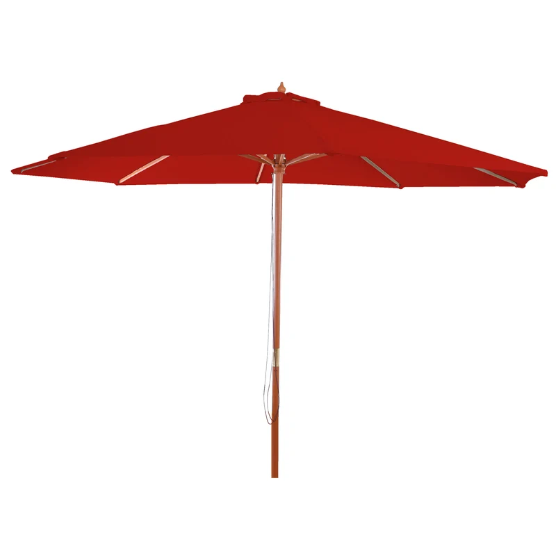 Parasol de jardin diamètre 3m polyester rouge et bois pieds de parasol non inclus 04_0008012