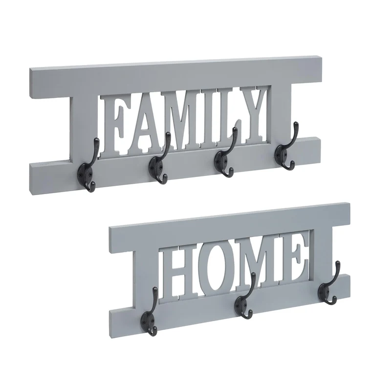 2x portemanteau mural avec 3 crochets et 4 crochets doubles family home en bois vintage gris-bleu 04_0007284