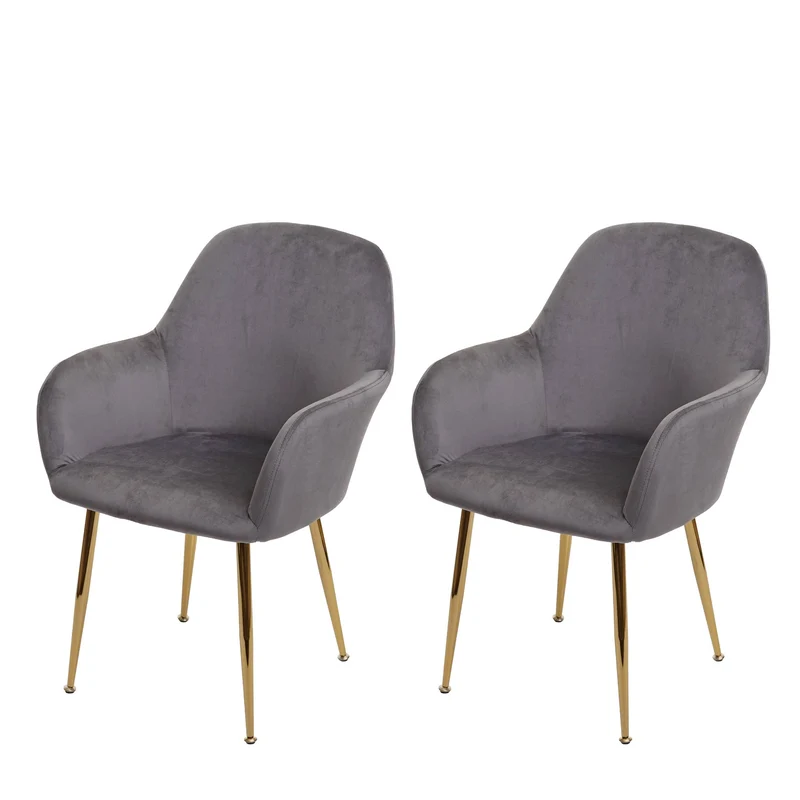 Lot de 2 chaises de salle à manger design rétro assise en velours gris pieds métal dorés 04_0007352