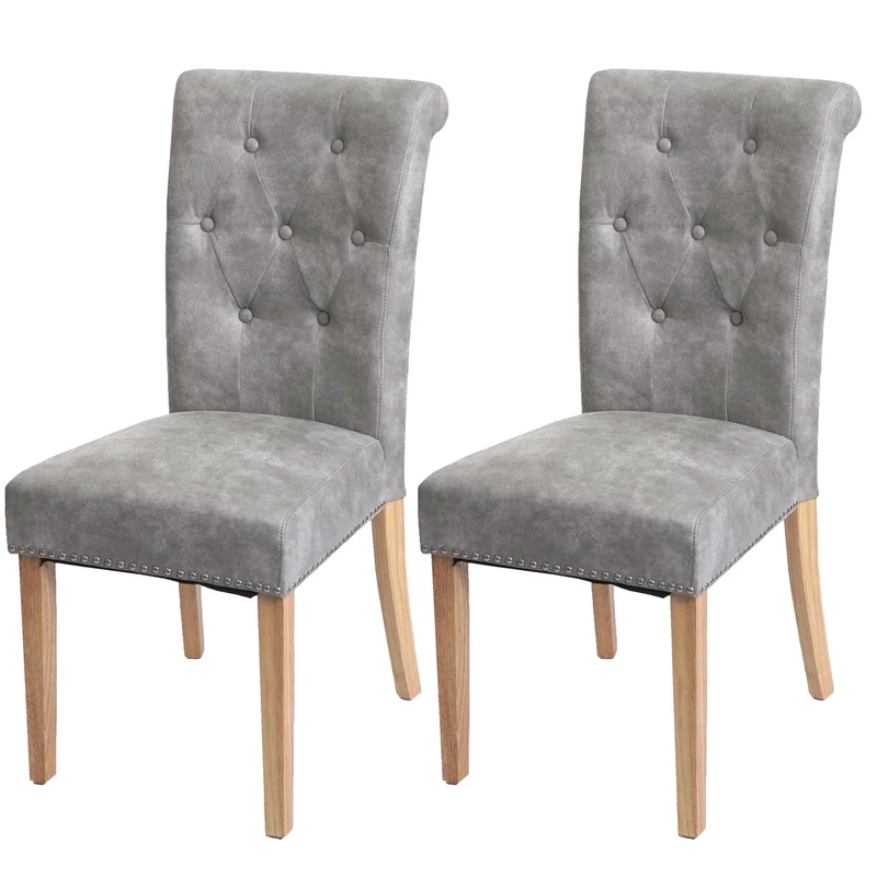 Lot de 2 chaises de salle à manger rivets métalliques tissu gris clair pieds en bois clairs 04_0007315