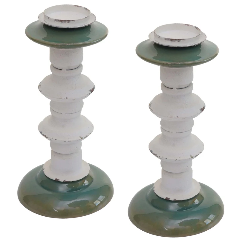 Lot de 2 bougeoirs design vintage métal céramique hauteur 25 cm 04_0007291