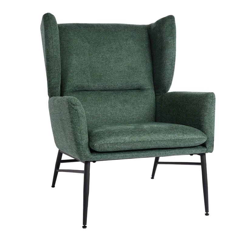 Fauteuil de relaxation avec appuie-têtes latéraux siège extra large rembourré en tissu vert et métal 04_0006918