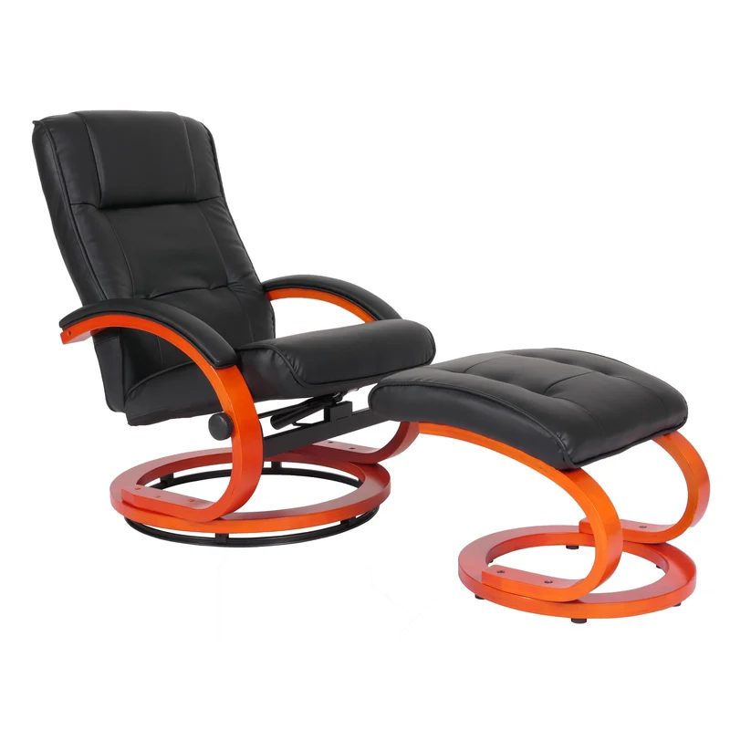 Fauteuil TV fauteuil relaxation pivotant avec repose-pieds en PVC noir cadre en bois 04_0006898