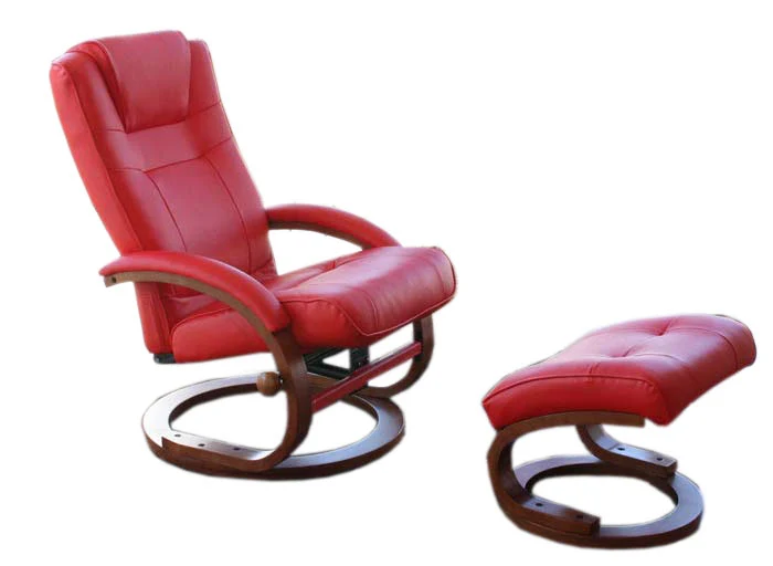 Fauteuil TV fauteuil relaxation pivotant avec repose-pieds en PVC rouge cadre en bois 04_0006897