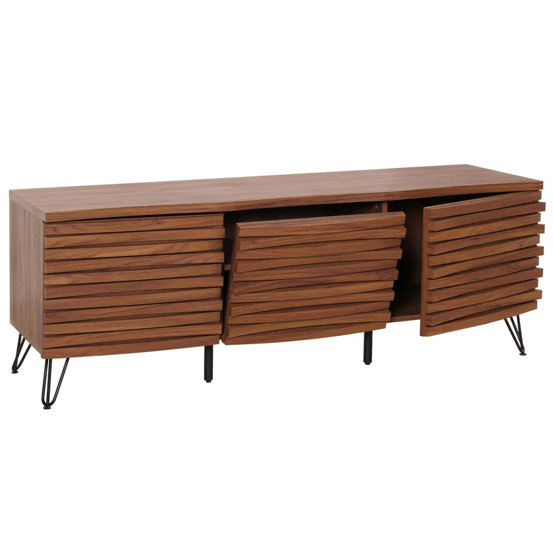 Meuble avec deux portes et un abattant 4 compartiments de rangement 52x142x44 cm bois de manguier aspect noyer 04_0007872
