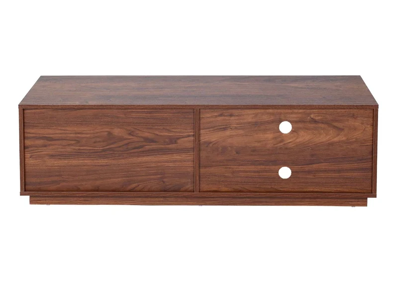 Meuble TV 2 tiroirs et 2 compartiments de rangement 42x140x40 cm aspect noyer 04_0007851