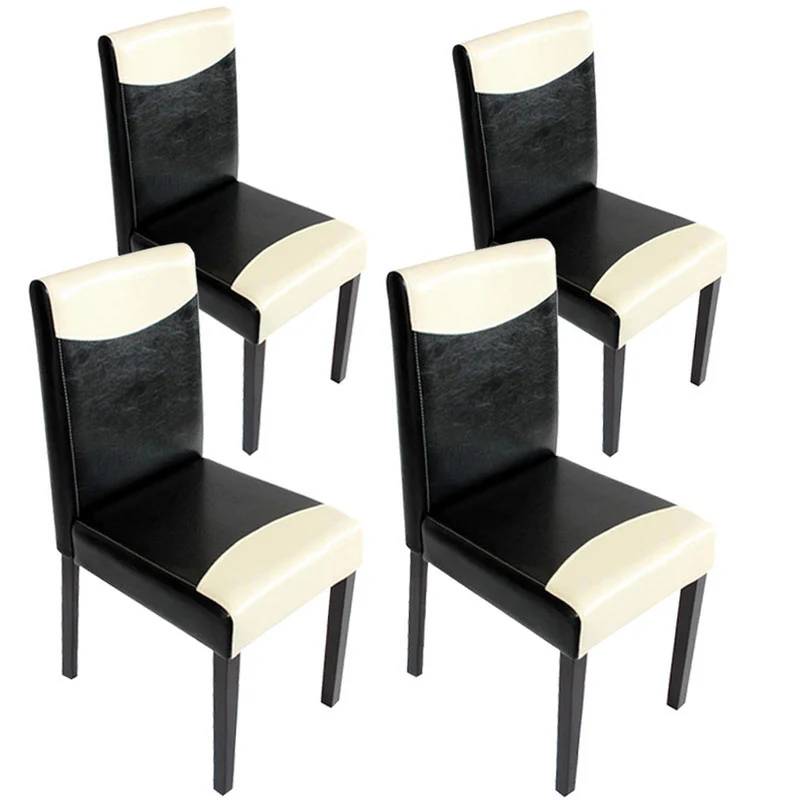 Lot de 4 chaises de salle à manger cuisine design moderne en PVC noir et blanc pieds foncés 04_0007528