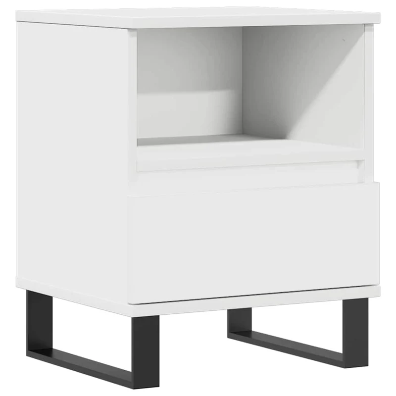 Table de chevet avec tiroir et compartiment ouvert 40 x 35 x 50 cm bois d’ingénierie blanc DEC033368