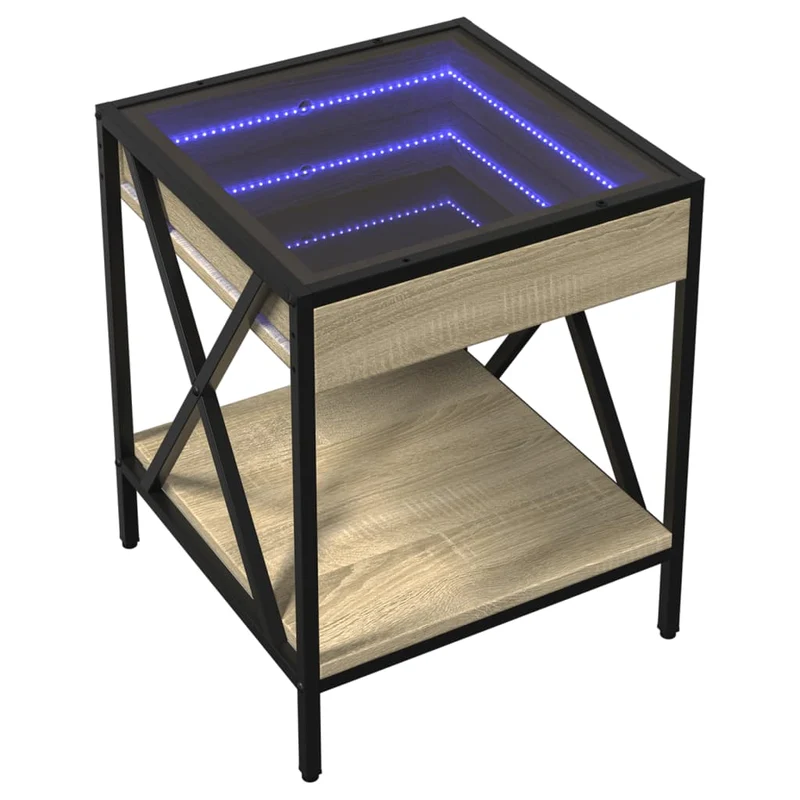 Table de chevet avec miroir à LED et étagère 40 x 40 x 49 cm bois d'ingénierie verre et acier DEC033145