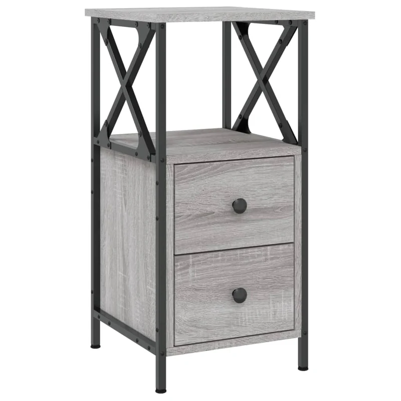Table de chevet avec tiroirs et étagère 34 x 35,5 x 70 cm bois d'ingénierie gris DEC034588