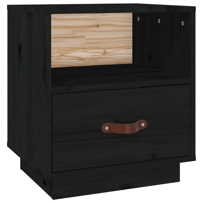 Table de chevet avec tiroir et compartiment ouvert 40 x 34 x 45 cm bois de pin noir DEC034419