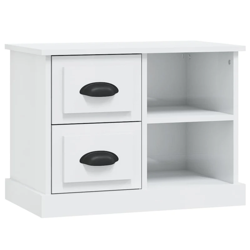 Table de chevet avec tiroirs et compartiments 60 x 35,5 x 45 cm bois d'ingénierie blanc DEC033513