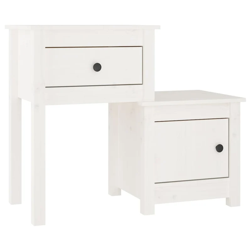 Table de chevet deux niveaux avec tiroir et compartiment 79,5 x 38 x 65,5 cm bois de pin blanc DEC033429