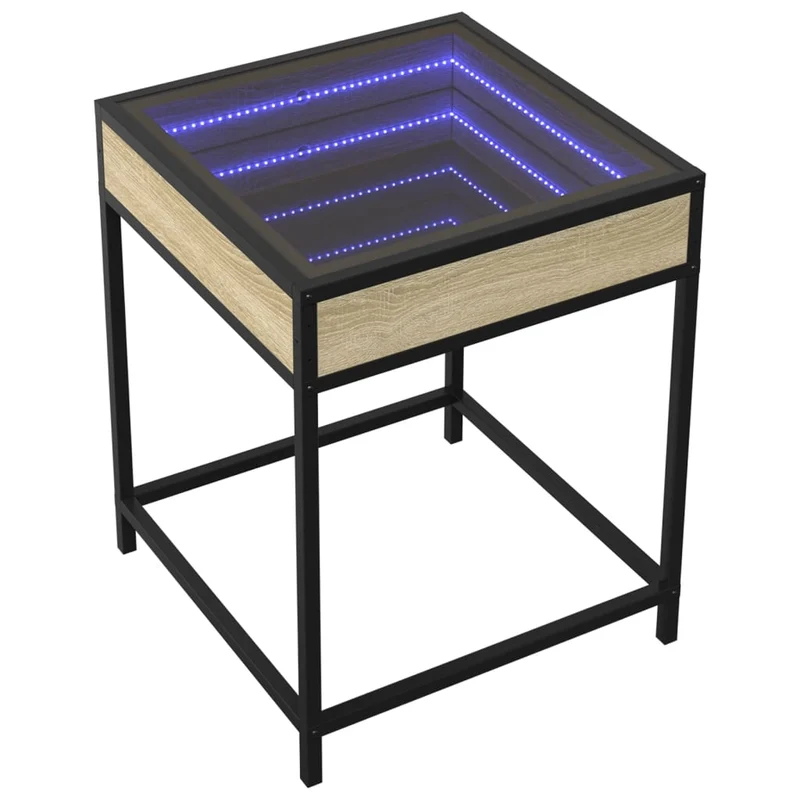 Table de chevet avec miroir à LED 40 x 40 x 51 cm bois d'ingénierie verre et acier DEC033147