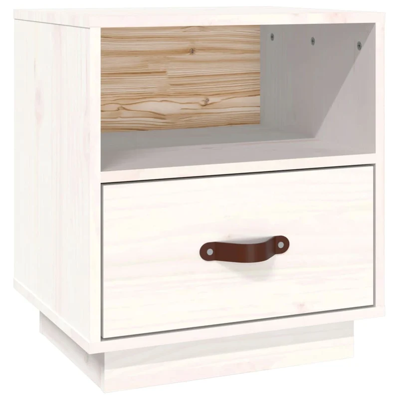 Table de chevet avec tiroir et compartiment 40 x 34 x 45 cm bois de pin massif blanc DEC033348