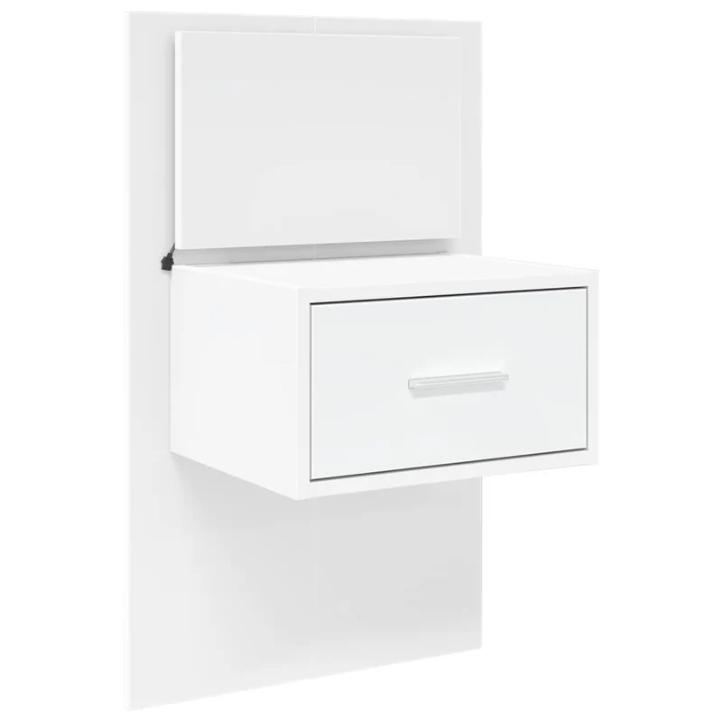 Table de chevet murale avec lumières LED avec tiroir 48,5 x 32,5 x 80 cm en bois d'ingénierie blanc DEC034162