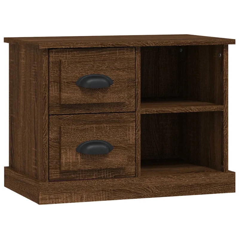 Table de chevet avec tiroirs et compartiments 60 x 35,5 x 45 cm bois d'ingénierie marron DEC033788