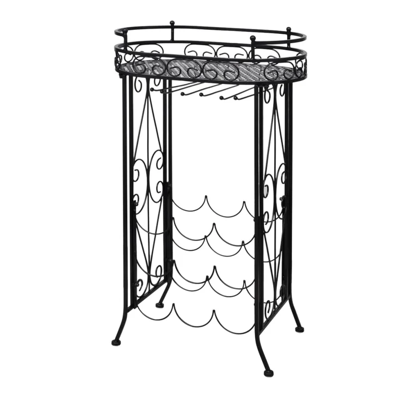 Casier range bouteilles étagère de rangement vin avec porte-verre pour 9 bouteilles en métal noir DEC024275