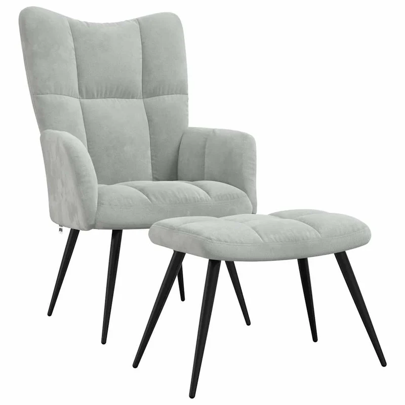Fauteuil lounge chaise de canapé design modene avec repose-pieds en velours gris DEC026579