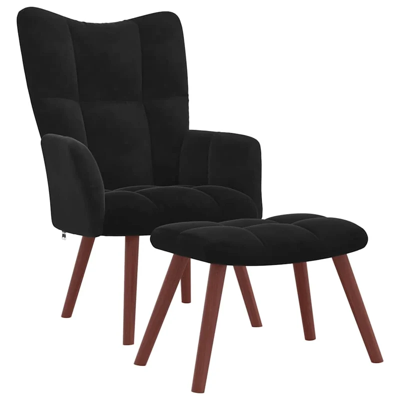 Fauteuil lounge chaise de canapé design modene avec repose-pied en velours noir DEC026541
