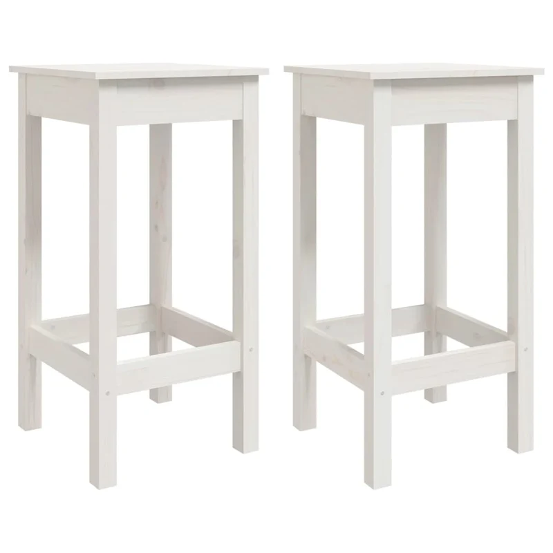 Lot de 2 tabourets de bar design classique avec repose-pieds 40x40x78 cm en bois de pin blanc DEC025182
