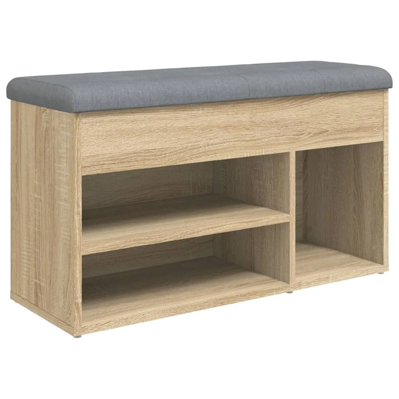 Banc de rangement à chaussures couleur chêne 82 x 32 x 45,5 cm bois d'ingénierie brun DEC024895