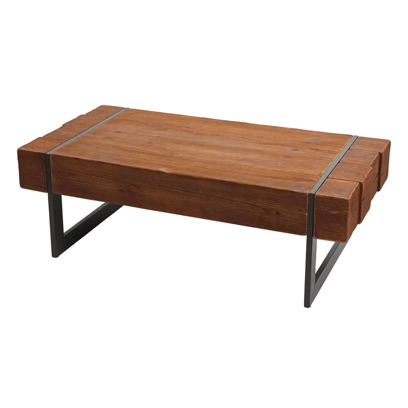 Table basse de salon en bois de sapin massif rustique 40x120x60cm marron 04_0005448