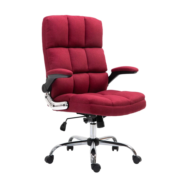 Chaise de bureau pivotante réglable en hauteur en tissu rouge forme ergonomique 04_0001876