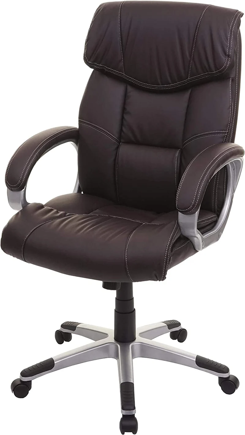Fauteuil chaise de bureau sur roulettes pivotante hauteur réglable synthétique Café-brun 04_0001803