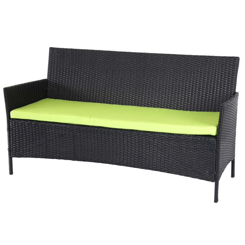 Banc de jardin 3 places 154 cm en polyrotin anthracite coussins vert 04_0001102