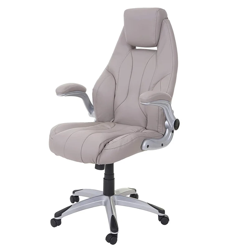 Fauteuil de bureau sur roulettes en synthétique taupe ergonomique BUR04081
