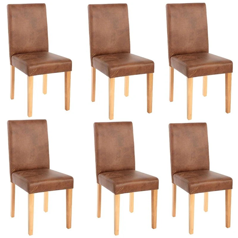 Lot de 6 chaises de salle à manger synthétique marron vieilli pieds clairs CDS04251