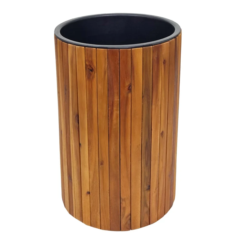 Jardinière pot de fleur bac à fleurs rond 50 x 34 cm extérieur bois d'acacia marron 04_0007220