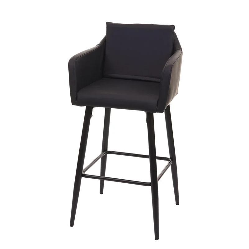 Tabouret de bar chaise haute comptoir avec repose-pieds en métal assise en synthétique noir design moderne 04_0001206