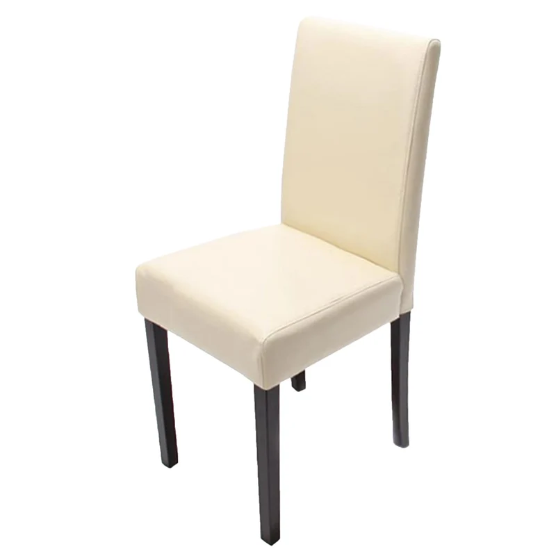 Chaise de salle à manger cuisine en cuir crème pieds en bois foncé style moderne 04_0002332