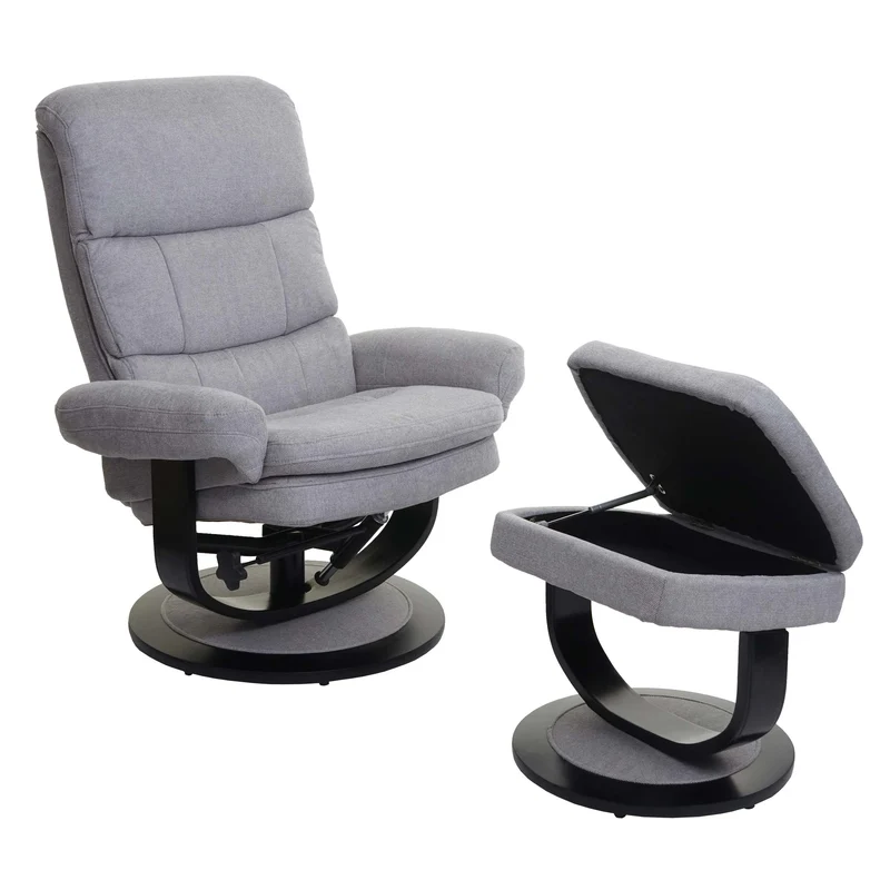 Fauteuil de relaxation TV repose-pieds avec compartiment de rangement en tissu gris 04_0001945
